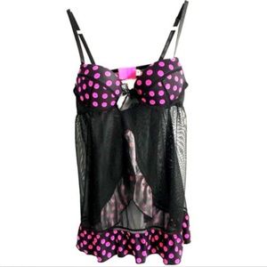 French Affair Lingerie Black Babydoll Sheer Dots